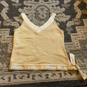 Vintage Cream Colored Beaded/Sequin Sweater Tank with Side Tie Size Medium